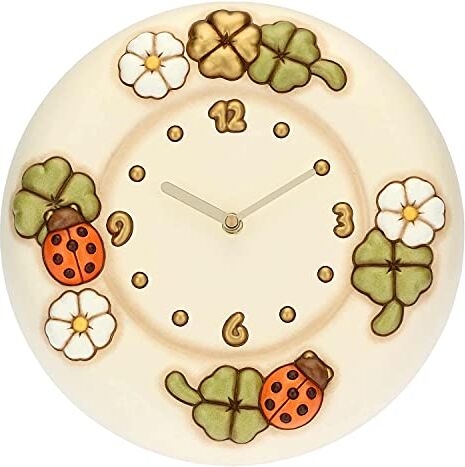 THUN Orologio Da Parete Con Fiori, Coccinelle e Quadrifogli Portafortuna Living, Arredare la casa Idea Regalo Linea Country Ceramica, Meccanismo In Plastica Ø 26 cm; profondità 4,5 cm