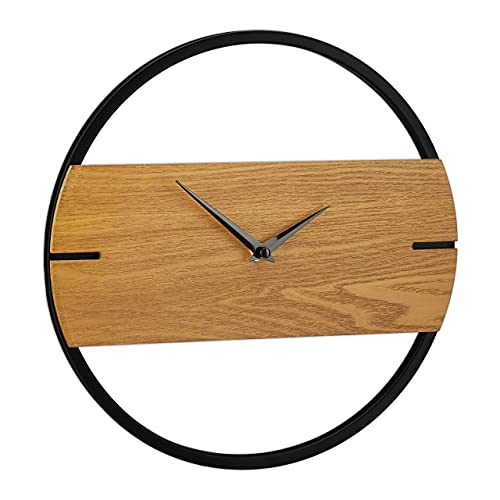 Relaxdays Orologio da Parete Design Minimal, Analogico, per Cucina, Soggiorno e Ufficio, da Interno, Ø30cm, Marrone/Nero, Metallo, Pannelli MDF, Effetto Legno, 1 pz