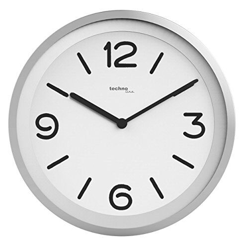 Technoline , orologio da parete moderno con sensore di rilevamento notturno – Retroilluminazione automatica non appena diventa scuro, Ø 25,4 cm, effetto cromato, argento
