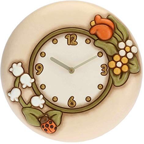 THUN , Orologio da Parete con Coccinella Portafortuna in Ceramica Decorata a Mano, Linea Country, 22.2x4.7x23 cm h