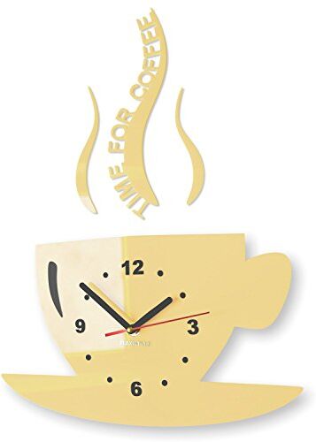 FLEXISTYLE Orologio da Parete da Cucina Tazza LA TAZZINA Vaniglia, Ecru, Crema Decorativo Silenzioso 32 x 45 cm