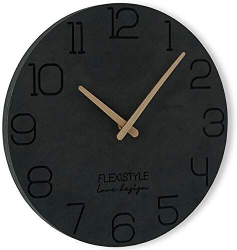 FLEXISTYLE Orologio da Parete Moderni Eco 30cm Nero, Camera da Letto, Soggiorno, Ufficio, Silenzioso, Fatto in Europa