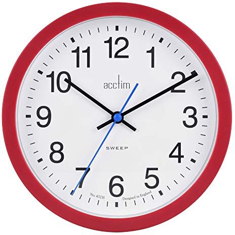 Acctim Bromham Orologio da parete con lancetta dei secondi, senza ticchettio, diametro 20 cm, colore: Rosso