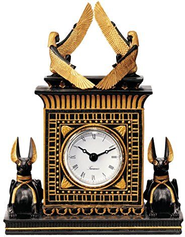 Design Toscano Scultura Orologio Anubi, Revival Egizio, Nero