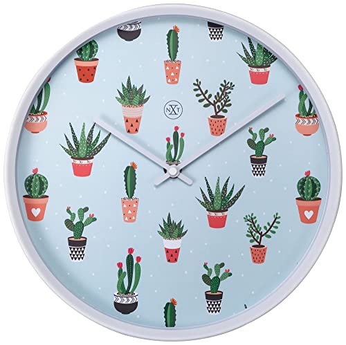 NEXTIME Cactus Orologio da Parete, Plastic, Bianco, 30cm