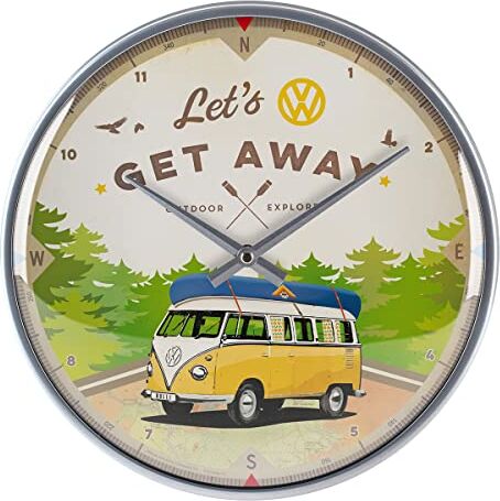 ART Orologio da parete retrò Volkswagen Bulli – Let's Get Away – Idea regalo VW Bus grande orologio da cucina design vintage decorazione 31 cm