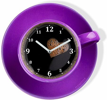 FLEXISTYLE Orologio da Parete da Cucina LA TAZZINA, Tazza Viola per Il caffè, Design Moderno, plexiglass, Made in EU, Silenzioso 30 cm