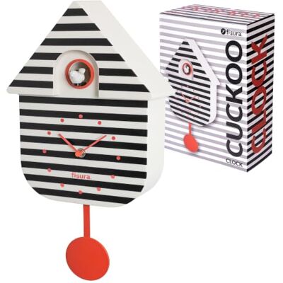 Fisura Orologio a cucù a righe con quadrante rosso, orologio da parete originale bianco e nero, decorazione moderna e idea regalo. 3 pile AA non incluse. Dimensioni: 21,5x8x41,5 cm. Plastica ABS. Fisura Orologio a cucù a righe con quadrante rosso, orologio da parete originale bianco e nero, decorazione moderna e idea regalo. 3 pile AA non incluse. Dimensioni: 21,5x8x41,5 cm. Plastica ABS.