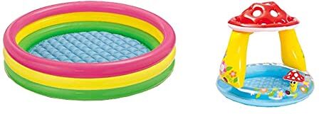 Intex 57422 Piscina 3 Anelli, 147 X 33 Cm, Verde/Giallo/Fucsia & 57114 Piscina Baby Fungo, 102 X 89 Cm