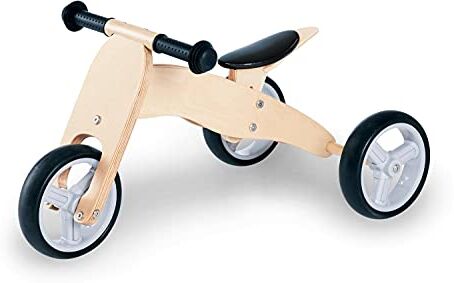 PINOLINO Charlie Mini Triciclo da corsa in legno a 4 vie convertibile a 6 vie regolabile in altezza per bambini da 1,5 anni, naturale