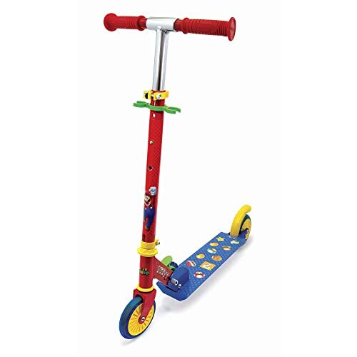 Smoby Monopattino due ruote Super Mario, 7600750373, 5 anni, in Alluminio, ruote silenziose traslucide, pieghevole, manubrio regolabile