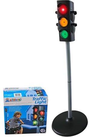 alldoro Semaforo per bambini con piede largo, altezza circa 75 cm, con 2 ampie per veicoli e 2 pedoni, funzionamento a batteria, 2 modalità di illuminazione e interruttore