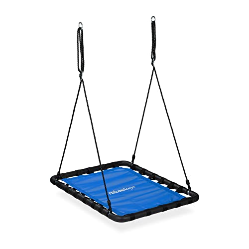 Relaxdays Altalena a Nido per Esterni, Dondolo per Il Giardino, Regolabile, Carico Fino a 100 kg, LP 103x77 cm, Blu Nero, Lega di Acciaio Plastica, 103x77cm