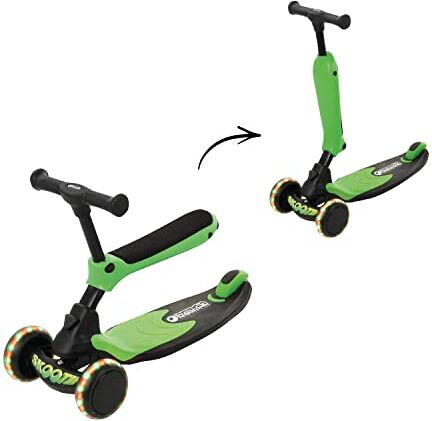 Hauck Bici Senza Pedali e Monopattino Skootie Monopattino per Bambini da 1 a 5 Anni, con Luci a LED, Facile da Convertire Freno a Piedi sulla Ruota Posteriore Verde