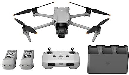 DJI Air 3 Fly More Combo con radiocomando  RC-N2, drone con doppia fotocamera principale con teleobiettivo medio e grandangolare 4K HDR, autonomia di 46 min, 48 MP, O4, due batterie aggiuntive