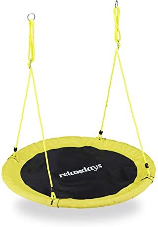 Relaxdays Altalena da Giardino a Nido, per Bambini e Adulti, Regolabile, Ø 90 cm, Portata Max. 100 kg, Gialla Unisex, 150.00 x 90.00 x 90.00 cm