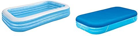 Bestway 54009-2 Piscinetta Gonfiabile Family a 3 Anelli, 6 Anni+ & 58108 Copertura per Piscina Family da 305 x 183 cm