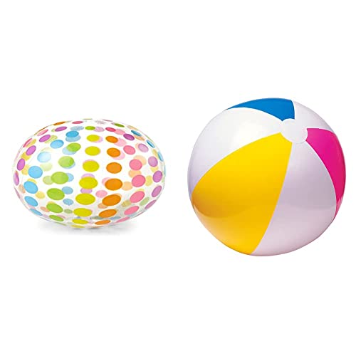 Intex 59065 Palla Jumbo, 107 cm, Multicolore & 59030 Pallone Glossy, 61 cm, Multicolore, 3 anni +