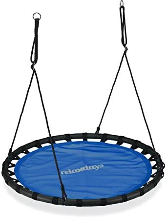 Relaxdays Altalena da Giardino a Nido, per Bambini e Adulti, Regolabile, Ø 120 cm, Portata Max. 100 kg, Blu