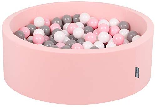 KiddyMoon 90X30cm/200 Palline ∅ 7CM Piscina di Palline Colorate per Bambini Tondo Fabbricato in EU, Rosa:Bianco/Grigio/Rosa Ch