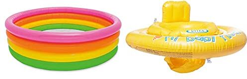 Intex 56441 Piscina 4 Anelli Arcobaleno, 168 X 46 Cm & Baby Float Salvagente, Colore Giallo, 70X70X10 Cm, 56585