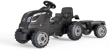 Smoby Trattore Farmer XL Black + Rimorchio, 7600, Sedile regolabile, 3 anni