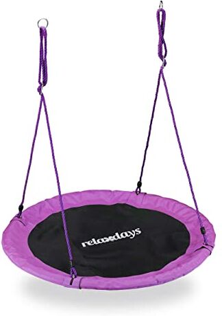 Relaxdays Altalena da Giardino a Nido, per Bambini e Adulti, Regolabile, Ø 90 cm, Portata Max. 100 kg, Viola Unisex, 150.00 x 90.00 x 90.00 cm