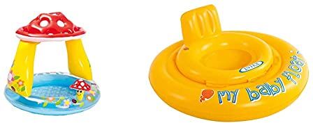 Intex 57114 Piscina Baby Fungo, 102 X 89 Cm & Baby Float Salvagente, Colore Giallo, 70X70X10 Cm, 56585