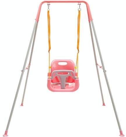 FUNLIO 3-in-1 Altalena da per Bambini & 4 Sacchi di Sabbia, Giochi per Neonato da Interno/Esterno, Supporto in Metallo Pieghevole e Istruzioni Chiare, Facile da Montare e Conservare rosa