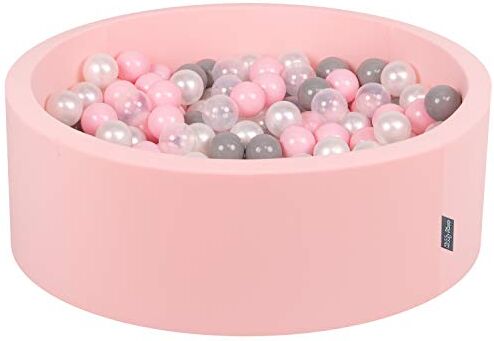 KiddyMoon 90X30cm/300 Palline ∅ 7CM Piscina di Palline Colorate per Bambini Tondo Fabbricato in EU, Rosa:Perla/Grigio/Trasparente/Rosa Ch