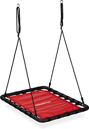 Relaxdays Altalena a Nido per Esterni, Dondolo per Il Giardino, Regolabile, Carico Fino a 100 kg, LP103x77cm, Rosso Nero, Lega di Acciaio Plastica, 103x77cm