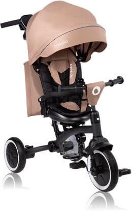 lionelo Tris Plus 2in1 Bicicletta Triciclo e Passeggino pieghevole per bambini da 9 mesi fina a 25kg Sedia 360gradi Fronte Mamma o Strada Bici regolabile e compatta Borsa Portabibite Ruote PU (Beige)