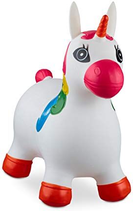 Relaxdays Animale Cavalcabile Unicorno, Giochi Gonfiabili per Bambini, BPA-Free, Fino a 50 kg, Pompa Inclusa, Colore Bianco,