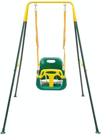 FUNLIO 3-in-1 Altalena da per Bambini & 4 Sacchi di Sabbia, Giochi per Neonato da Interno/Esterno, Supporto in Metallo Pieghevole e Istruzioni Chiare, Facile da Montare e Conservare verde