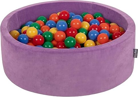 KiddyMoon Velluto Piscina di Palline 90X30cm/200 Palline ∅ 7CM per Bambini Tondo Fabbricato in EU, Viola Lavanda: Giallo/Verde/Blu/Rosso/Arancione