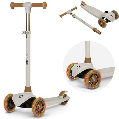 lionelo Jessy Monopattino Evolutivo per Bambini 3+ anni fino a 50kg Scooter con ruote LED Pedana antiscivolo Freno d'Acciaio Regolabile in 4 Altezze Monopattino bambini Leggero 2.3kg (JESSY, Marrone)