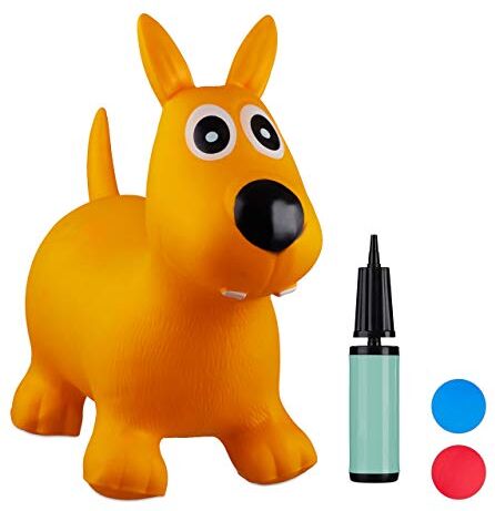 Relaxdays Animale Cavalcabile Cagnolino, Giochi Gonfiabili per Bambini, BPA-free, Fino a 50 kg, Pompa Inclusa, Giallo