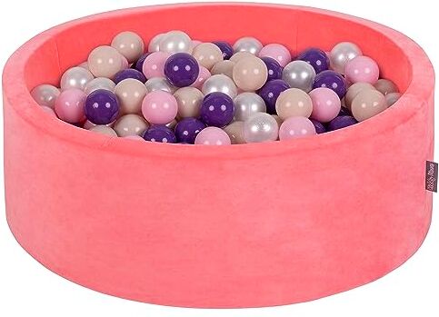 KiddyMoon Velluto Piscina di Palline 90X30cm/200 Palline ∅ 7CM per Bambini Tondo Fabbricato in EU, Rosa Anguria: Beige Pastello/Rosa Chiaro/Perla/Viola