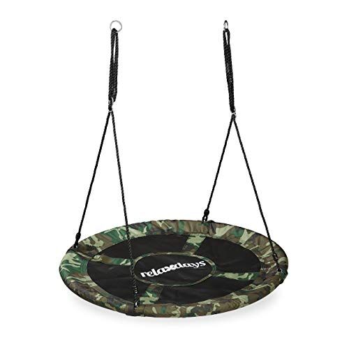 Relaxdays Altalena Grande, da Giardino, Amaca a Nido, Bambini & Adulti, Regolabile, Ø 110 cm, Max. 100 kg,Verde Militare