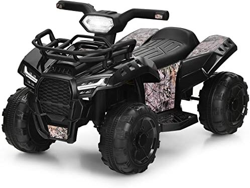 COSTWAY Quad Elettrico per Bambini, Auto Elettrica Cavalcabile con luce LED Musica e Box Anteriore, Mini Quad Regalo per Bambini 18-36 Mesi (Nero)