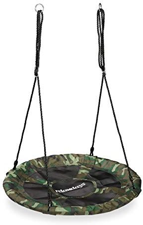 Relaxdays Altalena Grande, da Giardino, Amaca a Nido, Bambini & Adulti, Regolabile, Ø 90 cm, Max. 100 kg,Verde Militare