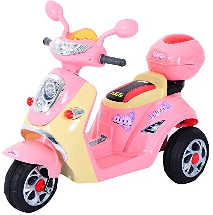 homcom Motorino Elettrico per Bambini 3 Anni+ Max. 25kg con Luci, Musica, Batteria 6V e Velocità 3km/h, 108x51x75 cm, Rosa