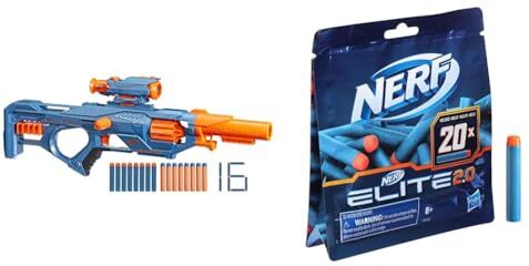 Hasbro Nerf Elite 2.0, blaster Eaglepoint RD-8, tamburo da 8 dardi, mirino e canna staccabili & Confezione ricarica 20 dardi Nerf Elite 2.0 Include 20 dardi Nerf Elite 2.0 ufficiali