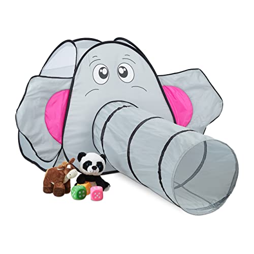 Relaxdays Tenda da Gioco, Forma di Elefante, Interni e Esterni, Giocattolo Bambine, HLP: 92x155x200 cm, Grigio, 80% Poliestere 20% Acciaio