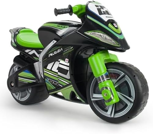 INJUSA Moto Winner Racing XL per bambini da 3 a 6 anni, con ruote larghe stabili, maniglia di trasporto per genitori e design sportivo, colore nero ()