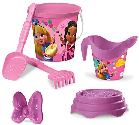 Mondo Disney Alice Bucket, Set Mare Renew Toys con Secchiello, Paletta, Rastrello, Setaccio, Formina, Annaffiatoio Inclusi, Multicolore, 17 cm