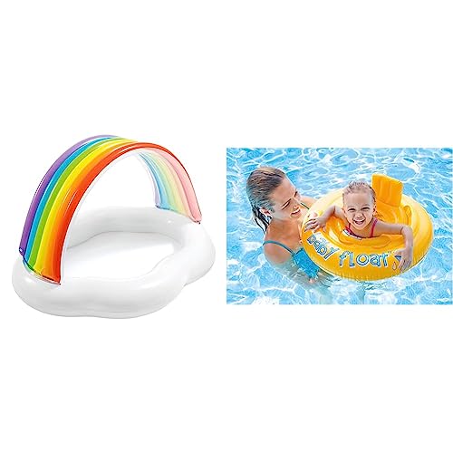 Intex 57141 Piscina Baby Arcobaleno, 142 X 119 X 84 Cm, Bianco & Baby Float Salvagente, Colore Giallo, 70x70x10 cm, 56585