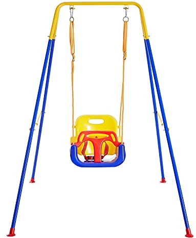 FUNLIO 3-in-1 Altalena da Giardino per Bambini & 4 Sacchi di Sabbia, Giochi per Neonato da Interno/Esterno, Supporto in Metallo Pieghevole e Istruzioni Chiare, Facile da Montare e Conservare