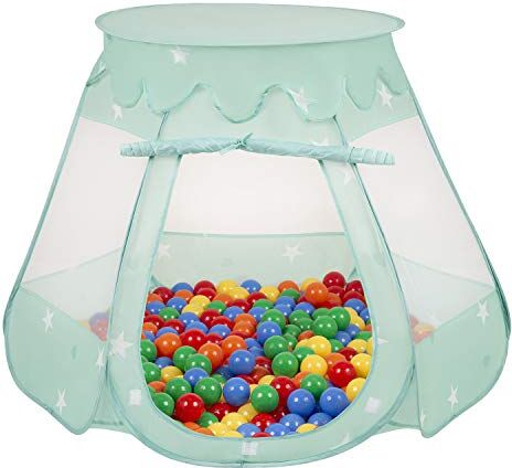 SELONIS Tenda 105X90cm/200 Palline Castello con Palline Colorate per Bambini, Menta:Giallo/Verde/Blu/Rosso/Arancione