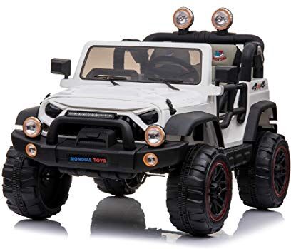 Mondial Toys Macchina Elettrica per Bambini Maxi Fuoristrada 2 Posti con Ampio Sedile in Pelle Auto Elettrica per due Bambini 12v Full Optional (Con Ruote in Plastica, Bianco)